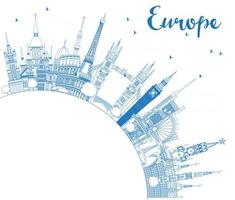 Outline Famous Landmarks in Europe with Copy Space. vector