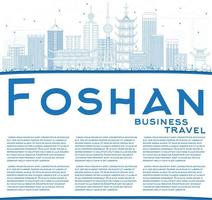 Outline Foshan Skyline with Blue Buildings and Copy Space. vector