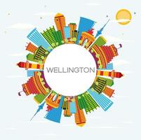 Wellington Skyline with Color Buildings, Blue Sky and Copy Space. vector