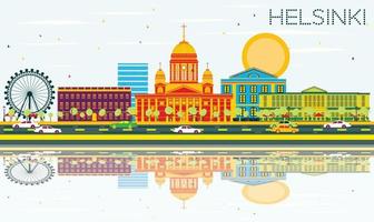 Helsinki Skyline with Color Buildings, Blue Sky and Reflections. vector