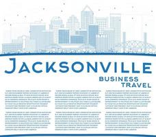 Outline Jacksonville Skyline with Blue Buildings and Copy Space. vector