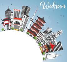 Wuhan Skyline with Gray Buildings, Blue Sky and Copy Space. vector