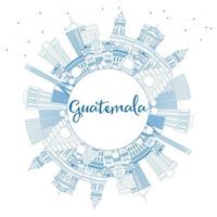 Outline Guatemala Skyline with Blue Buildings and Copy Space. vector
