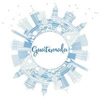 delinee el horizonte de guatemala con edificios azules y copie el espacio. vector