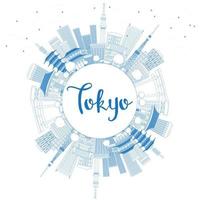 Outline Tokyo Skyline with Blue Buildings and Copy Space. vector