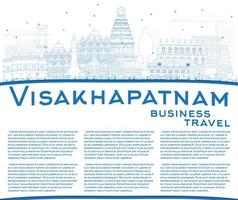 Outline Visakhapatnam Skyline with Blue Buildings and Copy Space. vector