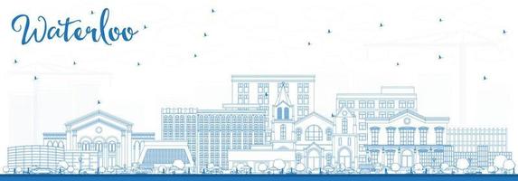 Outline Waterloo Iowa Skyline with Blue Buildings. vector