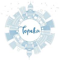 Outline Topeka Skyline with Blue Buildings and Copy Space. vector