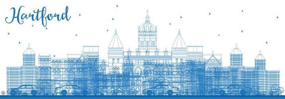 Outline Hartford Skyline with Blue Buildings. vector