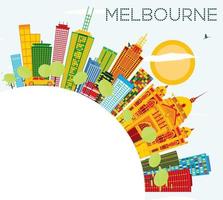 Melbourne Skyline with Color Buildings, Blue Sky and Copy Space. vector