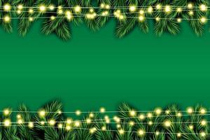 Fir Branch with Neon Lights on Green Background. vector