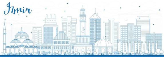 Outline Izmir Skyline with Blue Buildings. vector