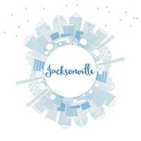 Outline Jacksonville Skyline with Blue Buildings and Copy Space. vector