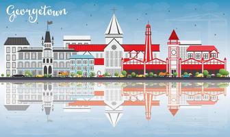 Georgetown Skyline with Gray Buildings, Blue Sky and Reflections. vector
