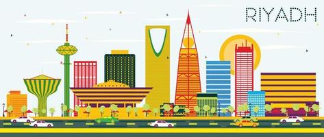 Riyadh Skyline with Color Buildings and Blue Sky. vector