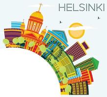 Helsinki Skyline with Color Buildings, Blue Sky and Copy Space. vector