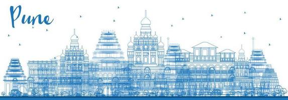 Outline Pune Skyline with Blue Buildings. vector