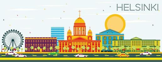 Helsinki Skyline with Color Buildings and Blue Sky. vector