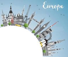 Famous Landmarks in Europe with Copy Space. vector