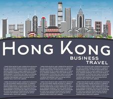Hong Kong Skyline with Gray Buildings, Blue Sky and Copy Space. vector