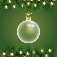 Glass ball Christmas on the background. Merry Christmas and happy new year with a glass ball and fir branch Christmas background. Christmas and new year background holidays. Vector illustration