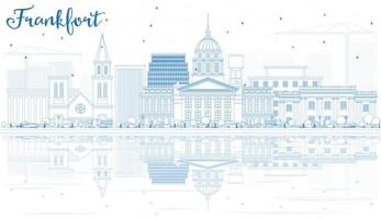 Outline Frankfort Skyline with Blue Buildings and Reflections. vector