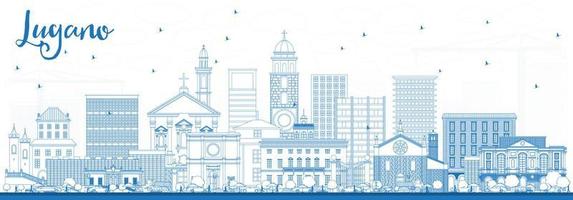 Outline Lugano Switzerland Skyline with Blue Buildings. vector