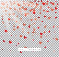 Falling Red Hearts on Transparent Background. vector