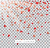 Falling Red Hearts on Transparent Background. vector