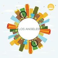 Los Angeles Skyline with Color Buildings, Blue Sky and Copy Space. vector