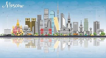 Moscow Russia Skyline with Gray Buildings, Blue Sky and Reflections. vector