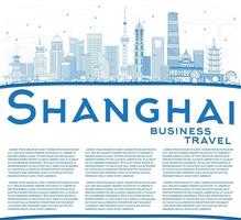 Outline Shanghai China Skyline with Blue Buildings and Copy Space. vector