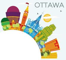 Ottawa Skyline with Color Buildings, Blue Sky and Copy Space. vector