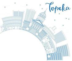 Outline Topeka Skyline with Blue Buildings and Copy Space. vector