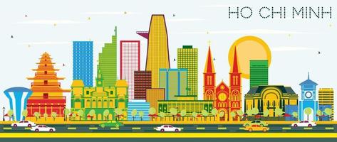 Ho Chi Minh Skyline with Color Buildings and Blue Sky. vector