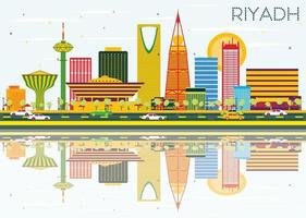 Riyadh Skyline with Color Buildings, Blue Sky and Reflections. vector