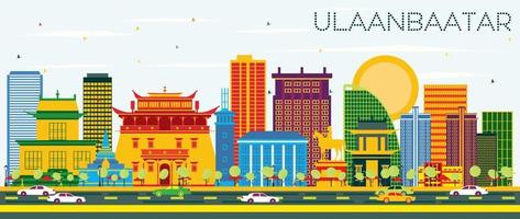 Ulaanbaatar Skyline with Color Buildings and Blue Sky. vector