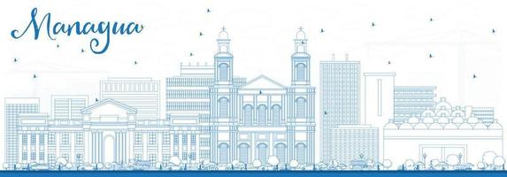 Outline Managua Skyline with Blue Buildings. vector