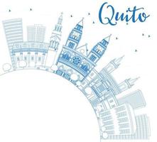 Outline Quito Skyline with Blue Buildings and Copy Space. vector