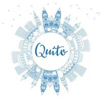 Outline Quito Skyline with Blue Buildings and Copy Space. vector