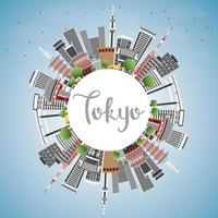 Tokyo Skyline with Gray Buildings, Blue Sky and Copy Space. vector