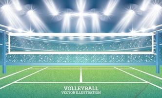 Volleyball Court with Spotlights. vector