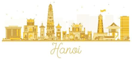 silueta dorada del horizonte de la ciudad de hanoi. vector