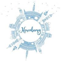 Outline Hamburg Skyline with Blue Buildings and Copy Space. vector
