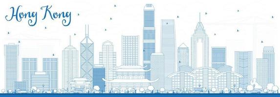 Outline Hong Kong Skyline with Blue Buildings. vector