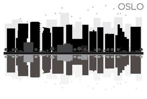 Oslo City skyline black and white silhouette with reflections. Vector illustration. Simple flat concept for tourism presentation, banner, placard or web site. Business travel concept.