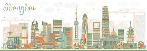 Shanghai Skyline with Color Buildings. vector