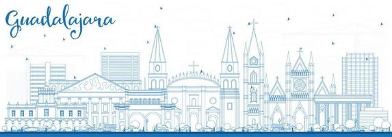 Outline Guadalajara Skyline with Blue Buildings. vector