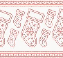 Knitted Christmas Socks Seamless Pattern in Red Color. vector