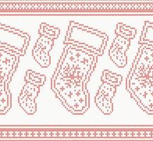 Knitted Christmas Socks Seamless Pattern in Red Color. vector